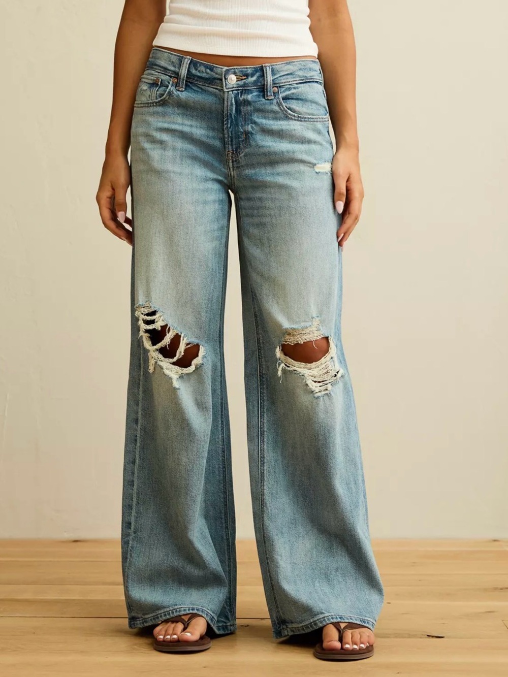 American Eagle Outfitters Distressed Low-Rise Baggy Ultra-Wide Leg Jean
